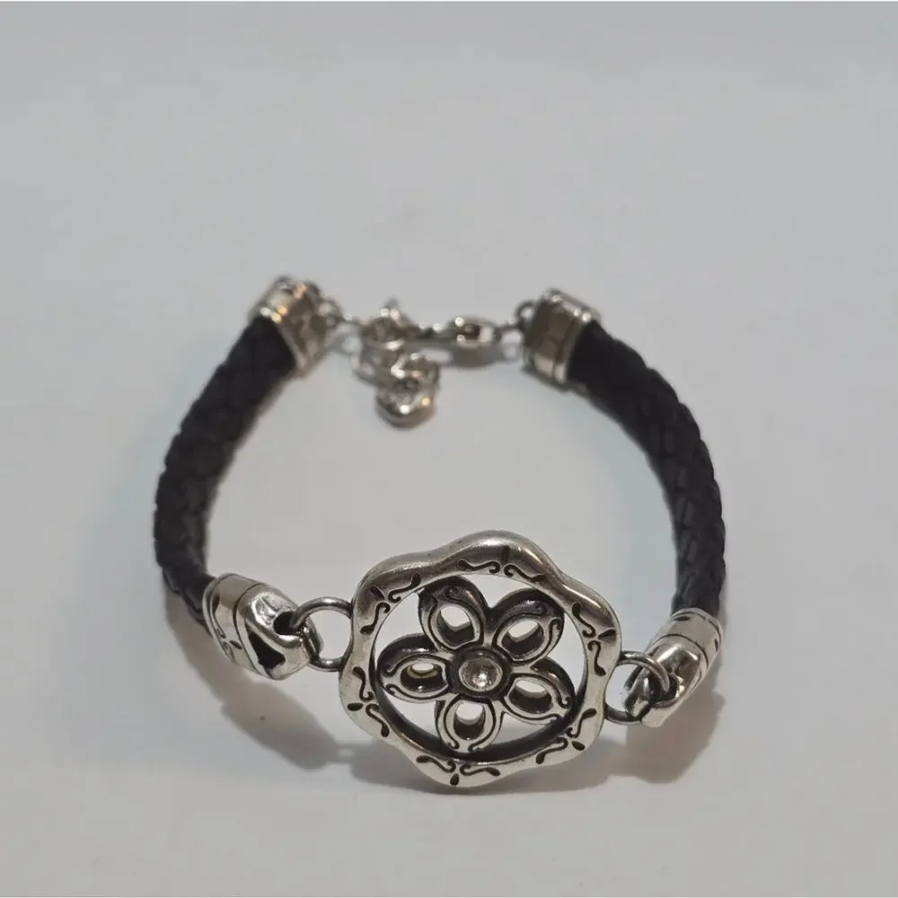 Brighton‎ Black Leather Braided Reversible Charm Station Bracelet